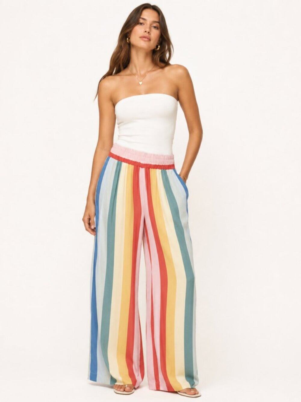 Reformation Ascher Pant Rainbow Stripe Wide Leg Pants Multicolor Size XS